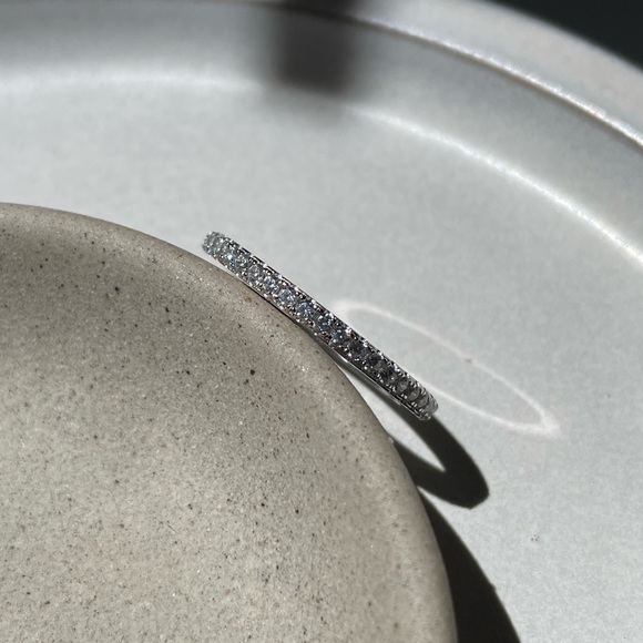Small Cubic Zirconia Eternity Band 925 Sterling Silver Ring - Picture 2 of 3